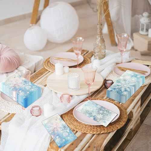 Snowflake Napkins,40pcs Winter Wonderland Snowflake Paper Napkins Disposable Blue Christmas Napkins for Winter Holiday Birthday Party Decorations