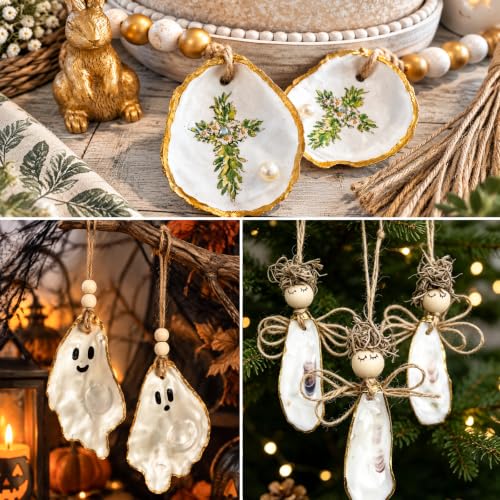 Havifira 30 Pcs Flat Oyster Shells with Holes 4"-5" Craft Ornaments with Jute Rope