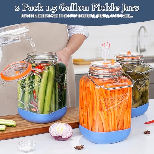 1.5 Gallon Fermentation Jar with Leak-Proof Sealing Kit for Sourdough and Pickling - Includes Handles, Airlocks, & Silicone Base