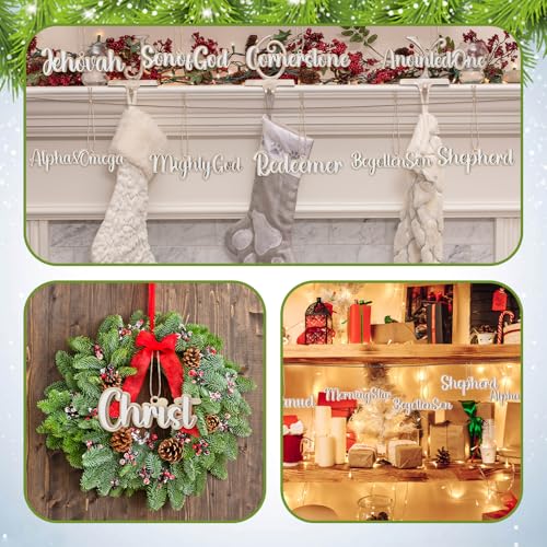 Jesus Name Ornaments Set 25 Wooden Christmas Decorations - Religious Tree Charms