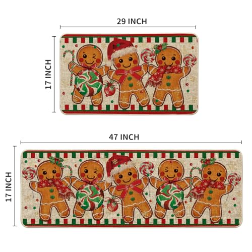 Artoid Mode Gingerbread Candy Cane Christmas Kitchen Mats Set of 2 - 17x29 & 17x47 Inches, Beige Seasonal Rugs for Home Decor
