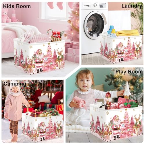 HUUMONSS Tree 36L Pink Santa Baby Laundry Hamper Christmas Toys Organizer 15.7x11.8x11.8 in