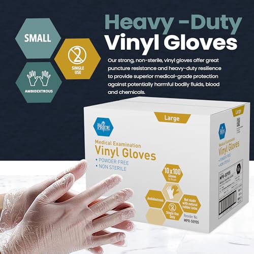 Medical Exam Gloves Large 1000 Count Powder & Latex-Free Vinyl Disposable