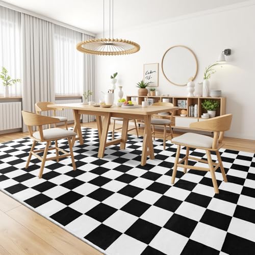 Black and White Checkered Area Rug 5x7 - Soft Non-Slip Living Room Carpet - Variation of Black & White / 5' x 7' Rectangular