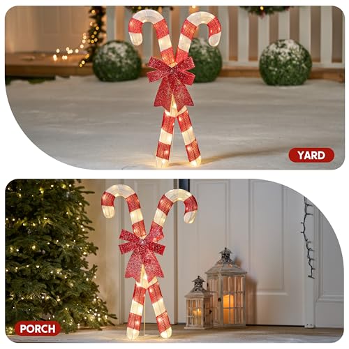 Lighted Candy Cane Christmas Decorations Outdoor - 50 LED Yard Yard Decor