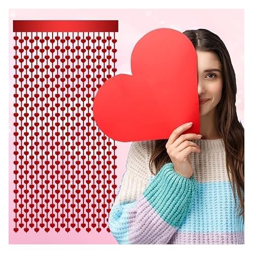Abien Heart Tinsel Curtains Heart Decorations Red Love Streamers for Valentines Party Decorations Backdrop for Engagement Wedding Theme Birthday Props 2PCS