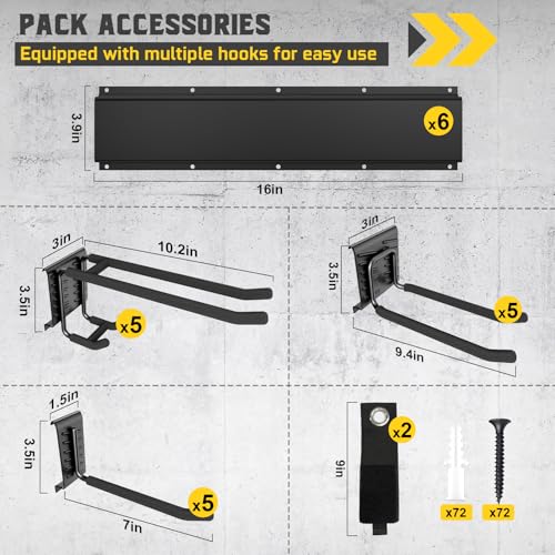 96-Inch Garage Tool Organizer Wall Mount with 15 Adjustable Hooks, Heavy Duty Storage Rack