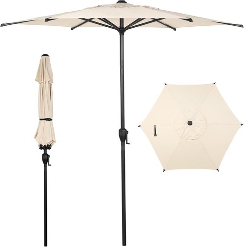 Abba Patio 7.5FT Lyon Outdoor Umbrella - UV Protection, Waterproof, Push Button Tilt, Beige