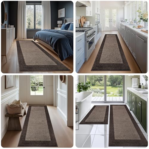 Brown Runner Rug 32x84 Inches Non-Slip Kitchen & Hallway Floor Mat