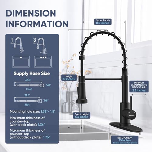 Black Kitchen Faucet with Pull Down Sprayer & High Arc Spout - Matte Black / Classic