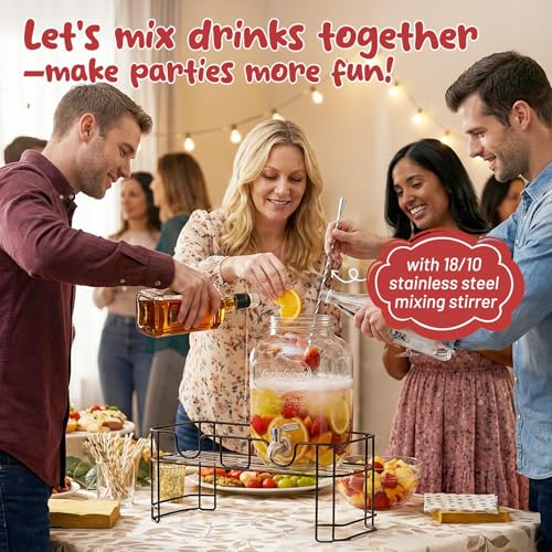 2 Pack Glass Drink Dispensers 1 Gallon with Stainless Steel Spigot & Filter - Leakproof for Parties
