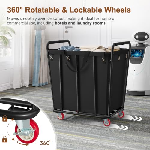 Hoctieon 400L Heavy Duty Laundry Cart with Wheels - Black Industrial Rolling Hamper