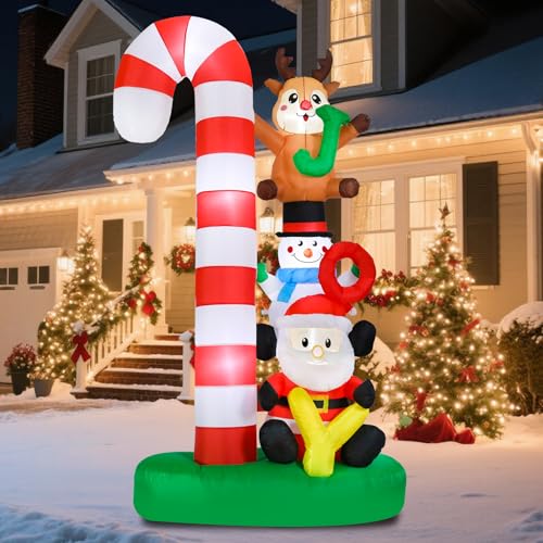 Aircity 8FT Giant Candy Cane Inflatable Christmas Outdoor Decor - Red-Candy Cane Variation