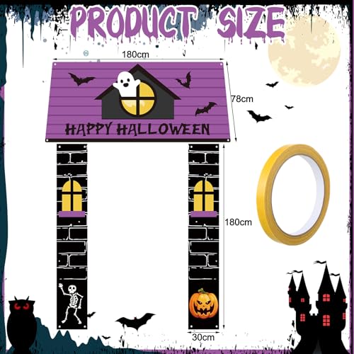 71 Inch 3 Pcs Halloween Door Decorations for Classroom Gingerbread Party Porch Banner Merry Halloween Gift Wrap Door Banner Xmas Cover for Classroom Home(Ghost Style)