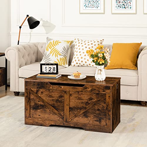 Storage Chest with U-Shaped Pull - Rustic Brown, 39.4”L x 15.7”W x 19.5”H - Toy, Shoe or Blanket Organizer