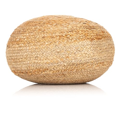 Decor Therapy Round Jute Ottoman Pouf - Boho Natural Woven Footrest & Extra Seating, 19x19x10.5 inches