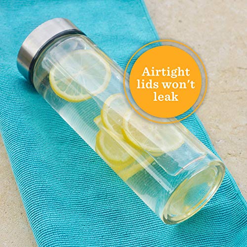 All About Juicing 16oz Wide Mouth Glass Water Bottles with Stainless Steel Lids — Pack of 4