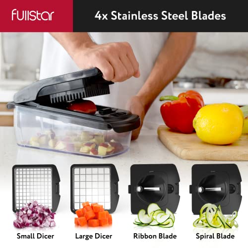 Fullstar Daily Vegetable Chopper and Mandoline Slicer - Kitchen Gadgets - Food Chopper with Container, Veggie Chopper, Fruit Cutter, Onion Dicer, Potato and Tomato Slicer for Salads (2-in-1, Black)