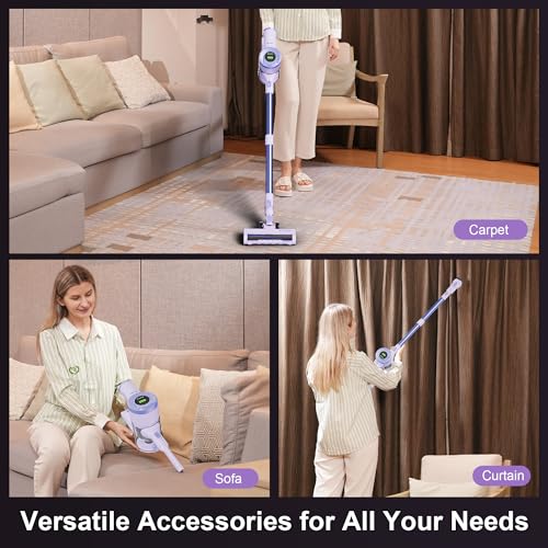 Cordless Stick Vacuum Cleaner with 30KPa Suction, 40Min Runtime - Purple-w15