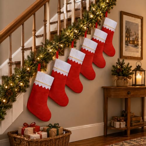 Seifar 20 Pack Red Christmas Stockings 15 Inch with White Cuff & Gold Trim