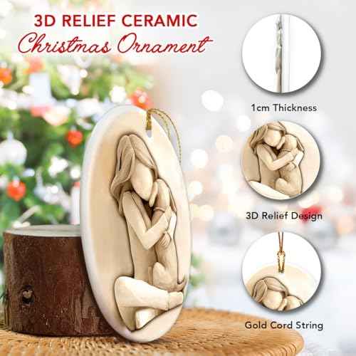 2025 Dog Christmas Ornaments - 3D Relief Ceramic Ornament for Christmas Tree, Dog Mom Gifts for Women, Family, Friends - Cute Girl with Puppy Xmas Gift Exchange Ideas