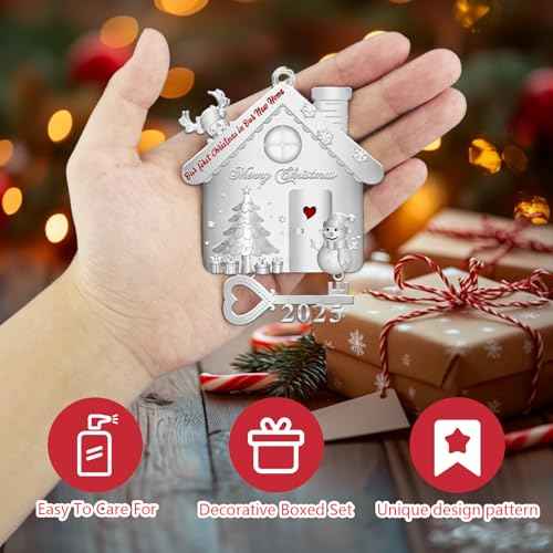 2025 Dated Our New Home Ornament-with Key Keepsake -Women Housewarming Presents for Women, Couple, Owners, Christmas Tree Housewarming Gifts Ideas Ornaments(First Christmas in Our New Home Ornament)
