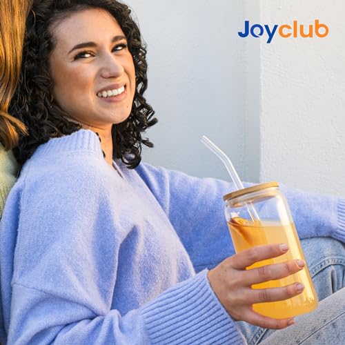 16 oz Glass Cups with Bamboo Lids & Straws Bulk - 20 Pack