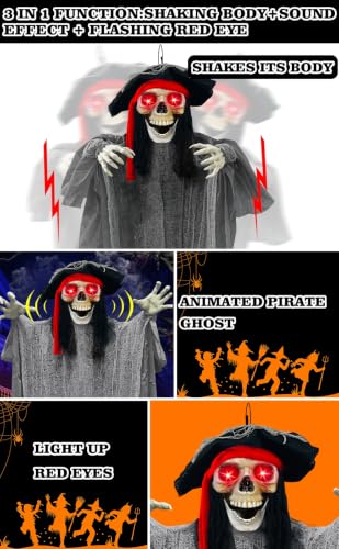 70-Inch Halloween Pirate Ghost Animatronic Decor Outdoor Spooky Hanging Prop