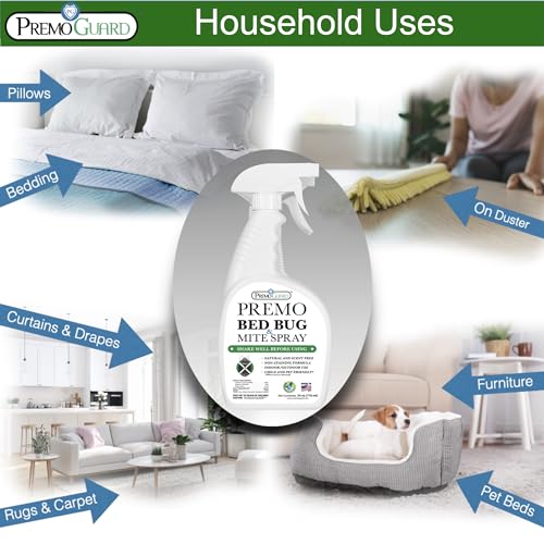 Premo Guard Bed Bug & Mite Killer Spray 24 Fl Oz - Natural, Safe, University Tested