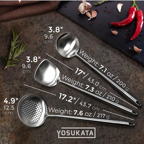 17-Inch Stainless Steel Wok Spatula Ladle and Skimmer Spoon Set - Heat-Resistant & Durable, Variation 2