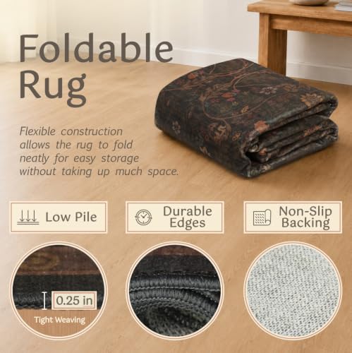 Evyhood 5' x 7' Dark Brown Washable Area Rug with Floral Pattern for Living Room & Bedroom