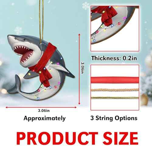 Shark Ornaments for Christmas Tree - Wooden Sea Animal Hanging Ornament - Shark Decor & Lover Gifts