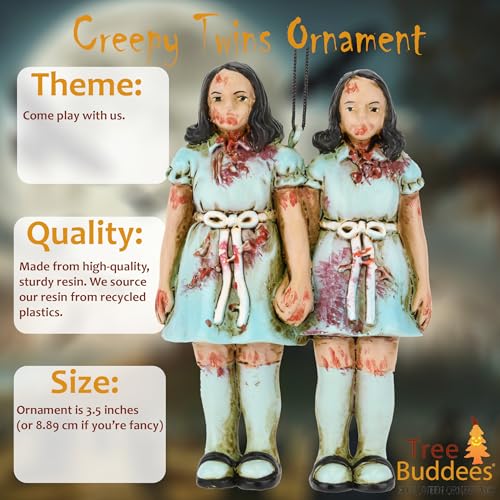 Tree Buddees Creepy Twins Halloween & Christmas Ornament Set - Hand-Painted Resin Decor