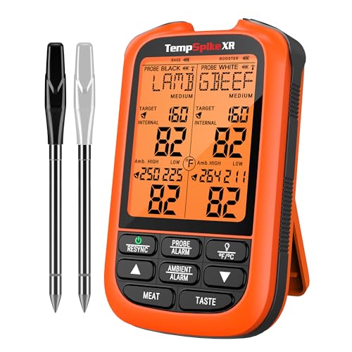 Wireless Meat Thermometer 1000ft RF Digital with 2 Probes - Waterproof & Color-Coded