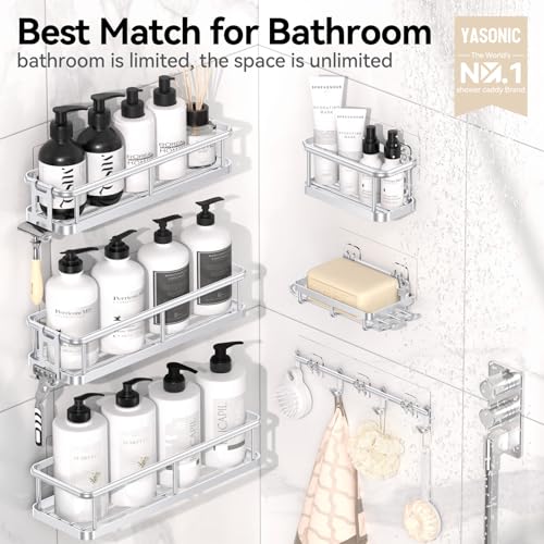 Silver XL Shower Caddy Adhesive Rustproof Shower Shelves for Inside Shower