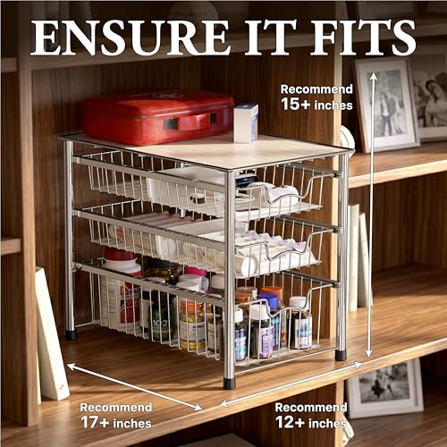 Simple Houseware 3-Tier Stackable Sliding Basket Organizer Drawer, Chrome