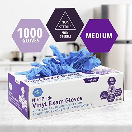 Medium Powder-Free Nitrile Vinyl Blend Exam Gloves - Blue, 1000 Ct