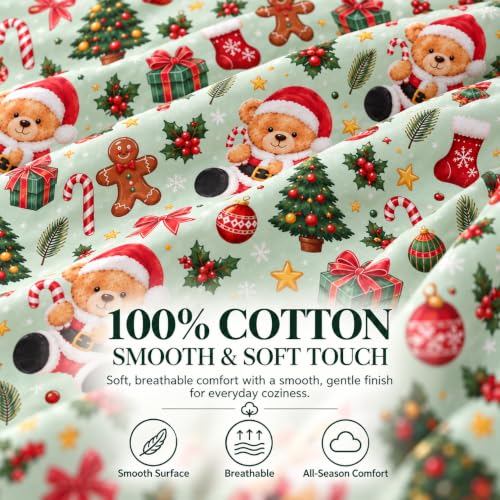 YIYEA Twin Kids Christmas Cotton Sheet Set 100% Cotton, 16" Deep Pocket, 3-Piece - Variation Sm2695