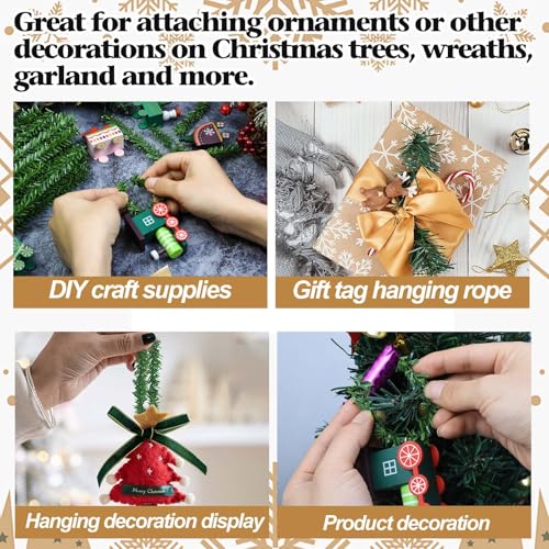 120Pcs 4.7Inch Christmas Ornament Hooks Artificial Pine Needles Decorative Twist Ties Green Flexible Garland Hangers Ornament String For Christmas Tree Lights Holiday Party Decorations Dollhouse Craft