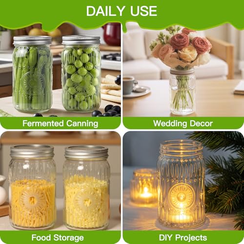 Clear 32oz Wide Mouth Mason Jars 12 Pack with Tags & Twine - Vintage Style
