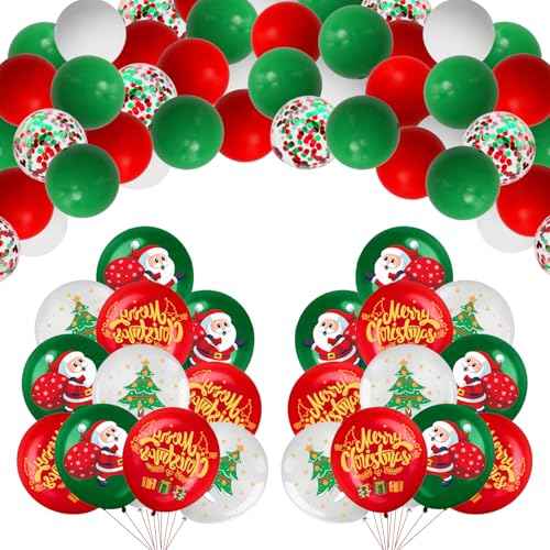 100PCS Christmas Balloons for Party Decorations Xmas Balloons Garland Arch Kit with Red Green Balloon Christmas Tree Santa Claus Latex Balloon for Christmas Party Decor Xmas Birthday party Decorations