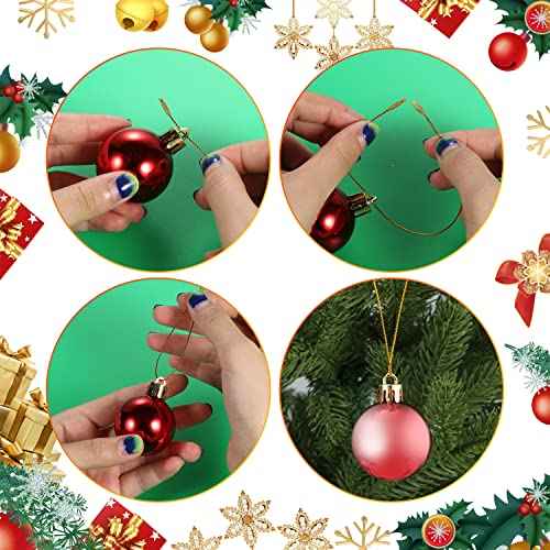 Savita 200pcs Christmas Ornament Hanger String, Precut Metallic Ribbon for Ornament Hanging with Snap Fastener Ornaments Snap Cord for Christmas Tree Party Supplies (Gold & Silver)