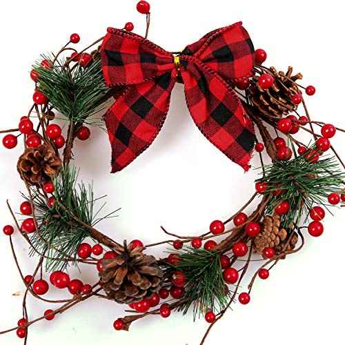 Aneco 16 Pieces Small Christmas Bows 5 x 4 Inches Red and Black Buffalo Plaid Bows Xmas Hanging Ribbon Bows for Christmas Tree Home Decor