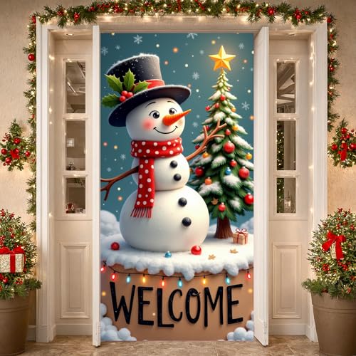 Peconal SnowmanD Christmas Door Cover Decorations - Festive Xmas Banner for Indoor Outdoor Holiday Decor