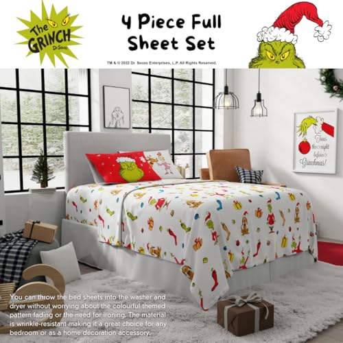 Franco Grinch Greetings Full Microfiber Sheet Set - Officially Licensed Christmas Bedding