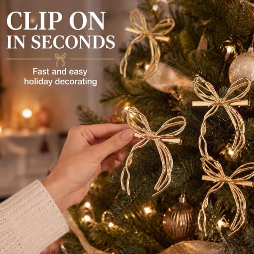 12 Pcs Gold Metal Bow Ornaments with Clip for Christmas Tree