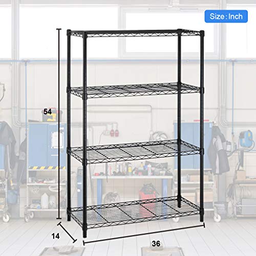 Black 36x14x54 Inch Adjustable Steel Wire Shelving Rack - Commercial Storage