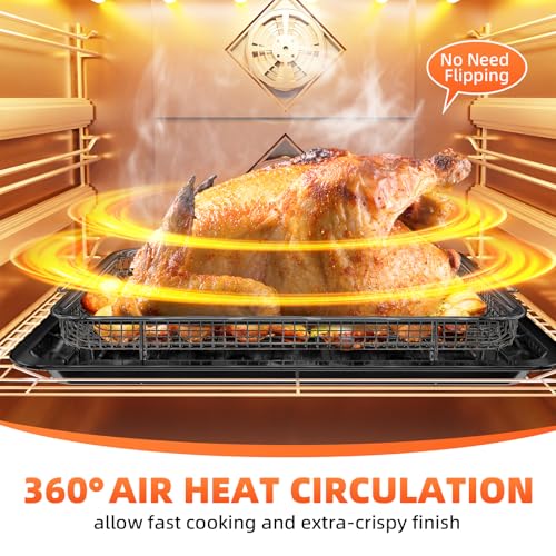 Air Fryer Basket Set for Oven - Large & Medium Non-Stick Stainless Steel with Parchment Paper - Black (L+M)