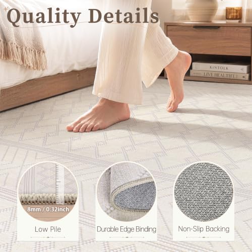 Washable Area Rug 8x10 Beige Moroccan Pattern Non-Slip Living Room Carpet
