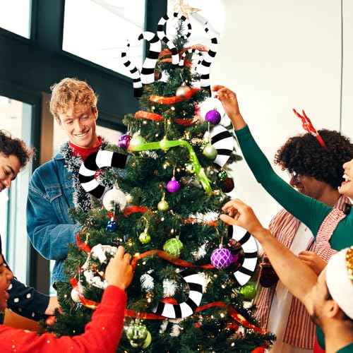 10 Pcs Christmas Black and White Tree Decorations Picks Christmas Tree Topper Decor with Head Arms Legs Sticks Xmas Picks DIY Ornaments for Home Xmas Party Holidays Indoor Decorations